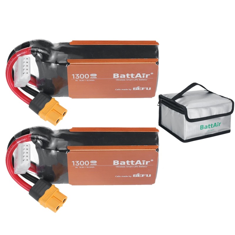 ISDT BattAir 2 kpl 14 8V 1300mAh 80C 4S älykäs lipoakku XT60 sovellusohjattu