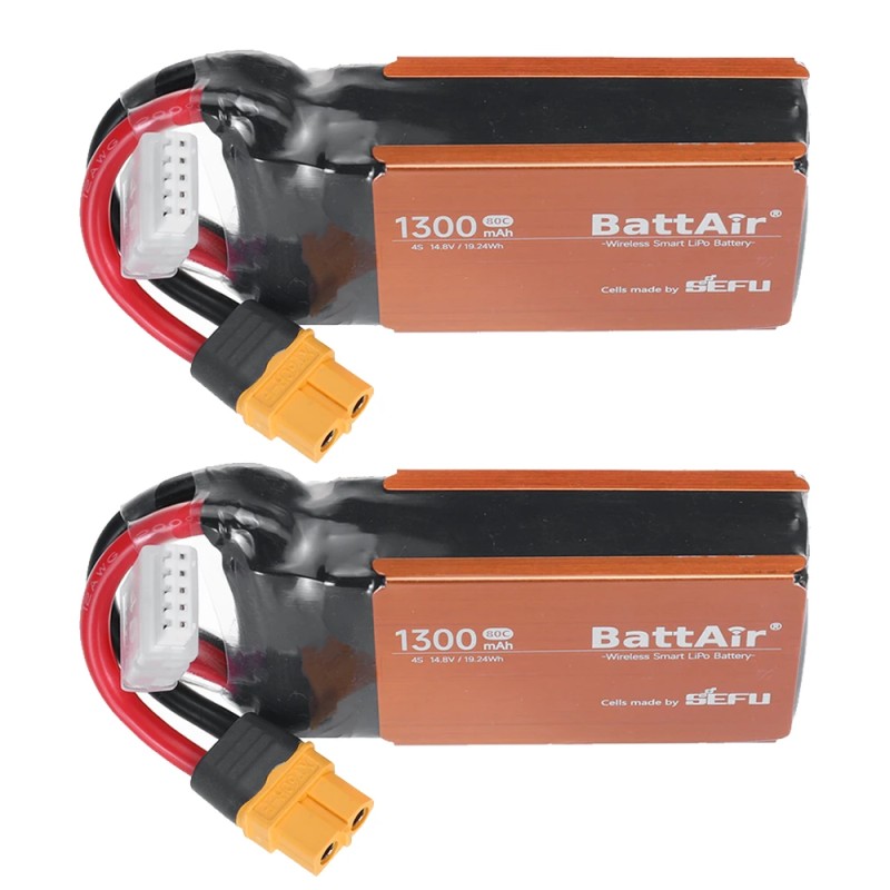 ISDT BattAir 2 kpl 14.8V 1300mAh 80C 4S älykäs lipoakku XT60 sovellusohjattu