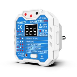 KAIWEETS HT106D pistorasiatesteri GFCI jännitenäytöllä LED merkkivaloilla EU pistoke CAT III 300V palosuojattu ABS