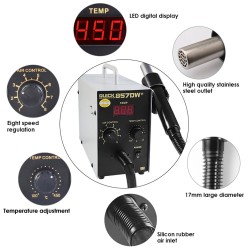 HANDSKIT 857DW digitaalinen kuumailmapuhallin ja juotosasema LED-näytöllä lämpötilansäädöllä kannettava