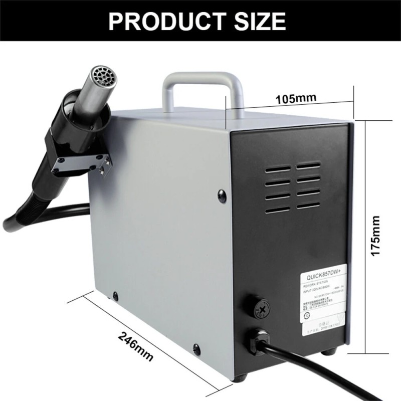 HANDSKIT 857DW digitaalinen kuumailmapuhallin ja juotosasema LED-näytöllä lämpötilansäädöllä kannettava