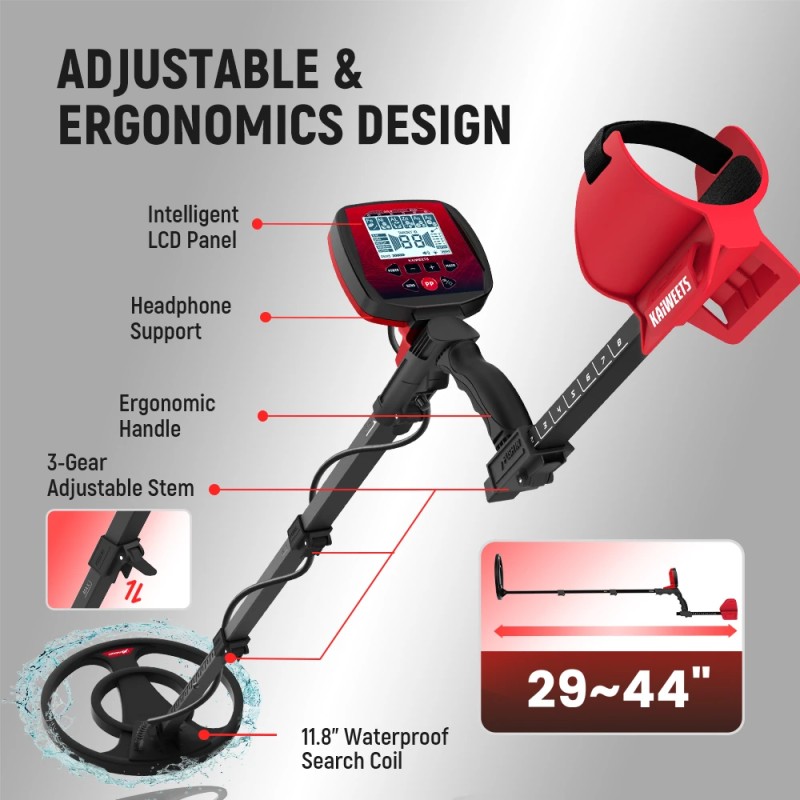 KAIWEETS EXPLORER X ammattimainen metallinilmaisin kuusi tunnistustilaa IP68-vedenpitävä kela säädettävä varsi