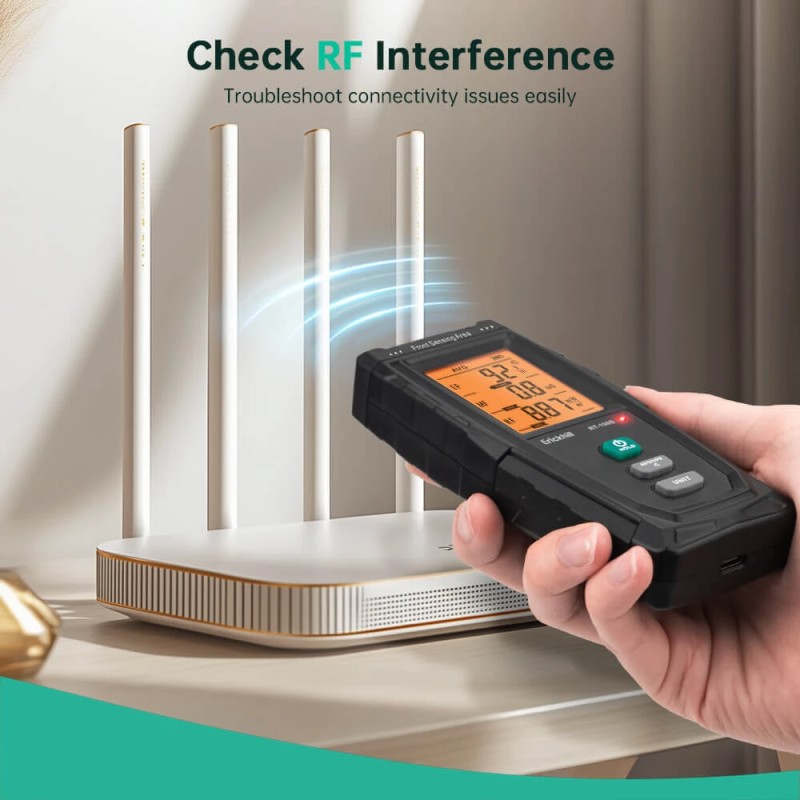 ERICKHILL RT-100S kolmitoiminen sähkömagneettikenttämittari värikoodattu näyttö hälytykset kannettava energiatehokas