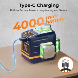 CIGMAN CM-701T itsetasaava 3x360° vihreät laserlinjat kaukosäätimellä ladattavalla akulla 1,5m jalustalla IP54