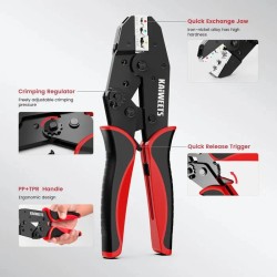 KAIWEETS KDC02 puristustyökalu AWG 22-10 kutistesukkaliittimille ja eristetyille sähköliittimille säädettävä räikkä