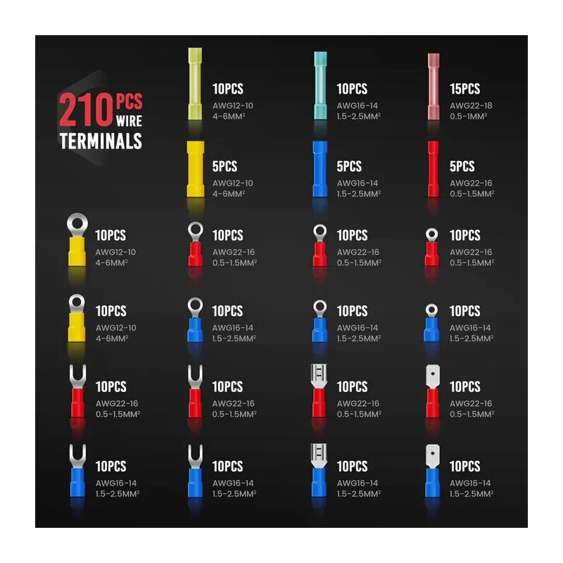 KAIWEETS KDC02 puristustyökalu AWG 22-10 kutistesukkaliittimille ja eristetyille sähköliittimille säädettävä räikkä