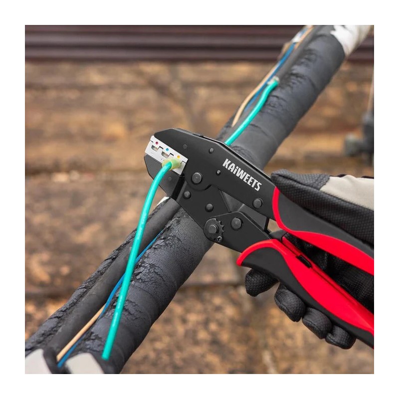 KAIWEETS KDC02 puristustyökalu AWG 22-10 kutistesukkaliittimille ja eristetyille sähköliittimille säädettävä räikkä