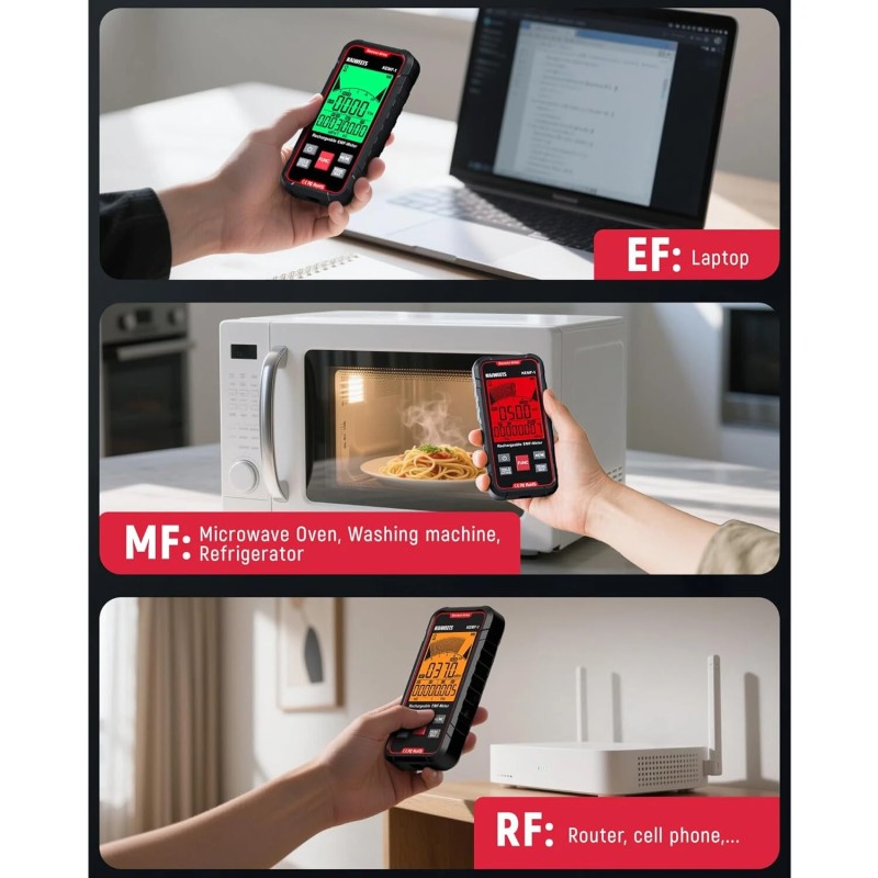 KAIWEETS KEMF-1 kolmitoiminen säteilyilmaisin ladattava magneettikenttä sähkökenttä radiotaajuus langaton hälytin trendikaavio