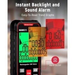 KAIWEETS KEMF-1 kolmitoiminen säteilyilmaisin ladattava magneettikenttä sähkökenttä radiotaajuus langaton hälytin trendikaavio