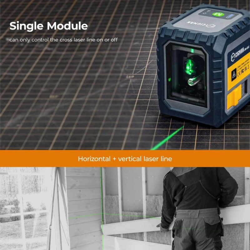CIGMAN CM-G02/CM-G02A vihreä lasertaso kaksi viivaa IP54 ladattava AA-akku