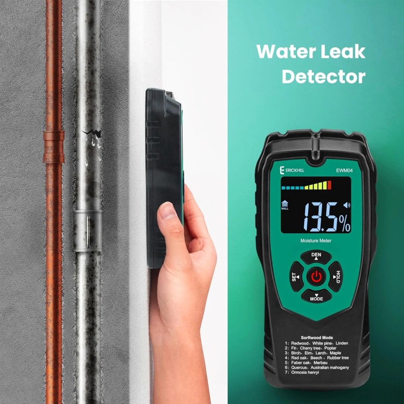 ERICKHILL EWM04 kosteusmittari ei-invasiivinen mittaus kosteushälytys neljä mittaustilaa laaja mittausalue korkea tarkkuus