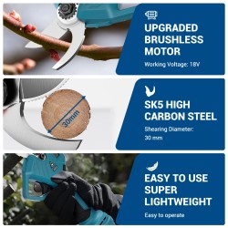 Sähköiset oksasakset harjattomalla moottorilla SK5-hiiliteräs 30 mm 18V-akku säädettävät vaihteet kevyt muotoilu