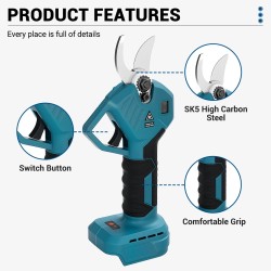 Sähköiset oksasakset harjattomalla moottorilla SK5-hiiliteräs 30 mm 18V-akku säädettävät vaihteet kevyt muotoilu