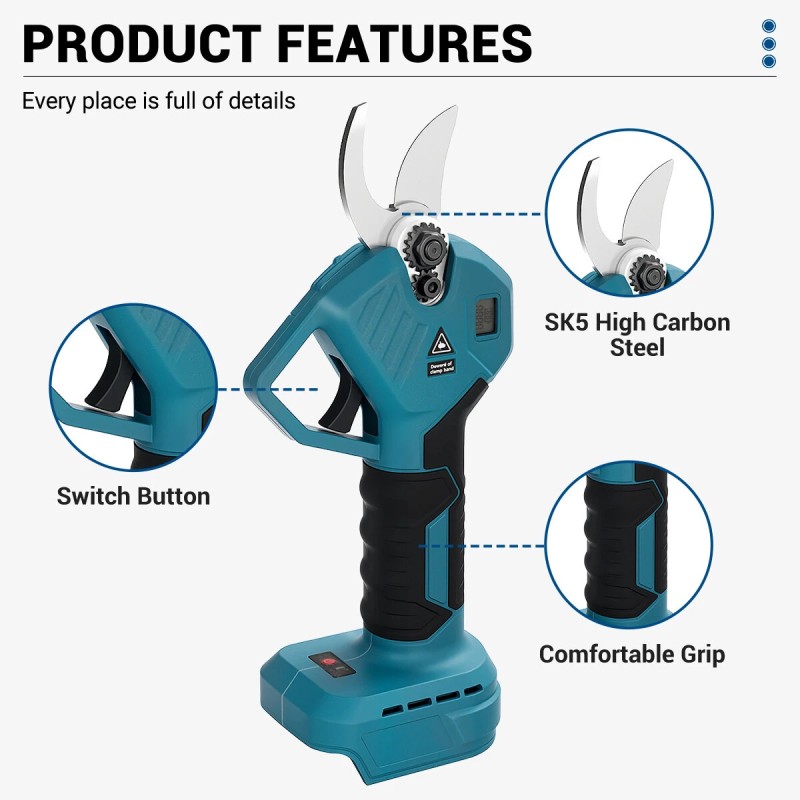 Sähköiset oksasakset harjattomalla moottorilla SK5-hiiliteräs 30 mm 18V-akku säädettävät vaihteet kevyt muotoilu