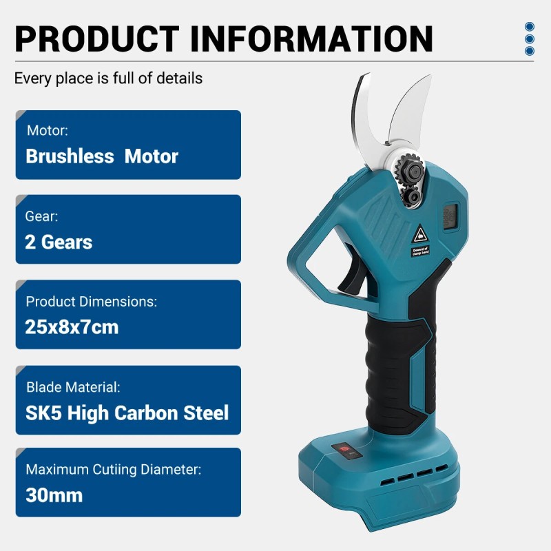 Sähköiset oksasakset harjattomalla moottorilla SK5-hiiliteräs 30 mm 18V-akku säädettävät vaihteet kevyt muotoilu