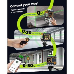 CIGMAN CM-S04 16-viivainen vihreäsäteinen lasertaso 4x360° itsevaaittuva LCD-näyttö 30m ladattava akku IP54 pulssitila