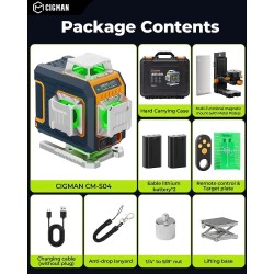 CIGMAN CM-S04 16-viivainen vihreäsäteinen lasertaso 4x360° itsevaaittuva LCD-näyttö 30m ladattava akku IP54 pulssitila