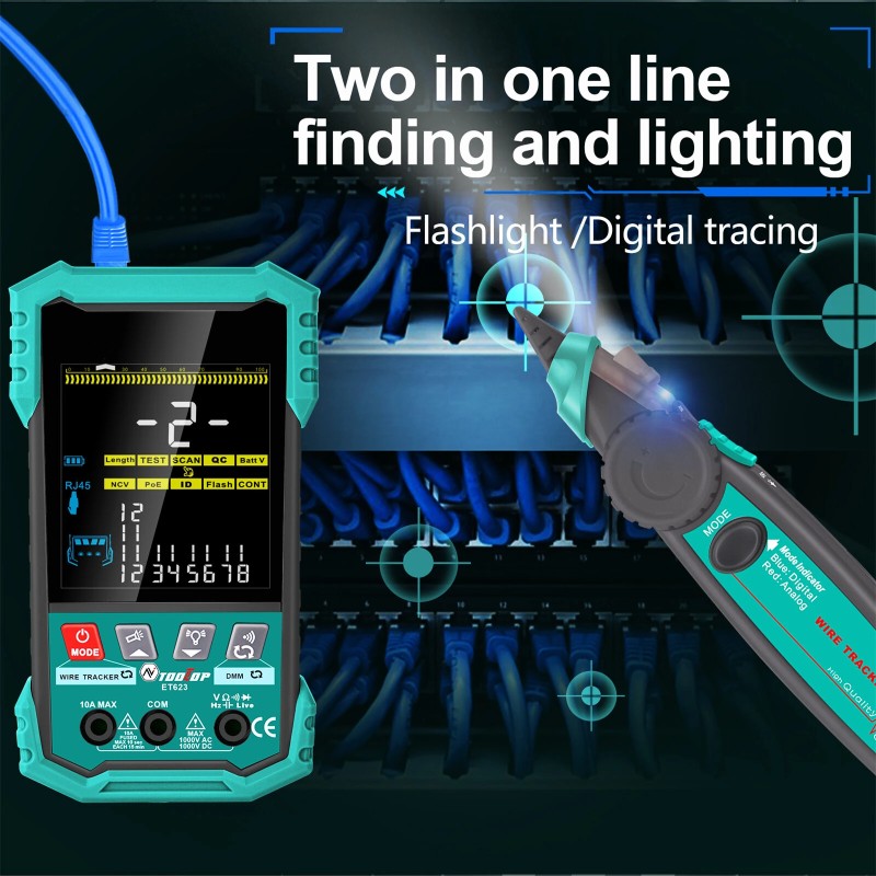 ET622 ET623 verkkokaapelitesteri ja yleismittari 6000-lukemainen värinäytöllä POE-testaus NCV-seuranta 400m-mittaus