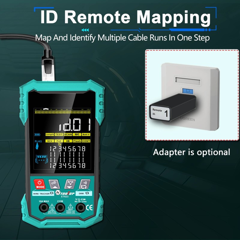 ET622 ET623 verkkokaapelitesteri ja yleismittari 6000-lukemainen värinäytöllä POE-testaus NCV-seuranta 400m-mittaus
