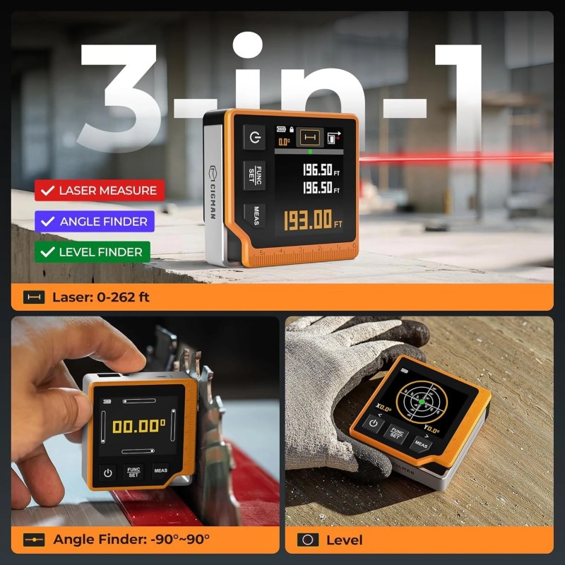 CIGMAN CD80 80 m lasermittari digitaalinen mittanauha kulmamittaus USB-C ladattava