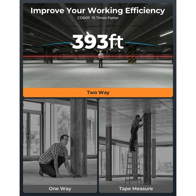 CIGMAN CD-60R kaksipuolinen lasermittari 120 m värillinen taustavalo C-tyypin ladattava IP54-suojattu tarkka