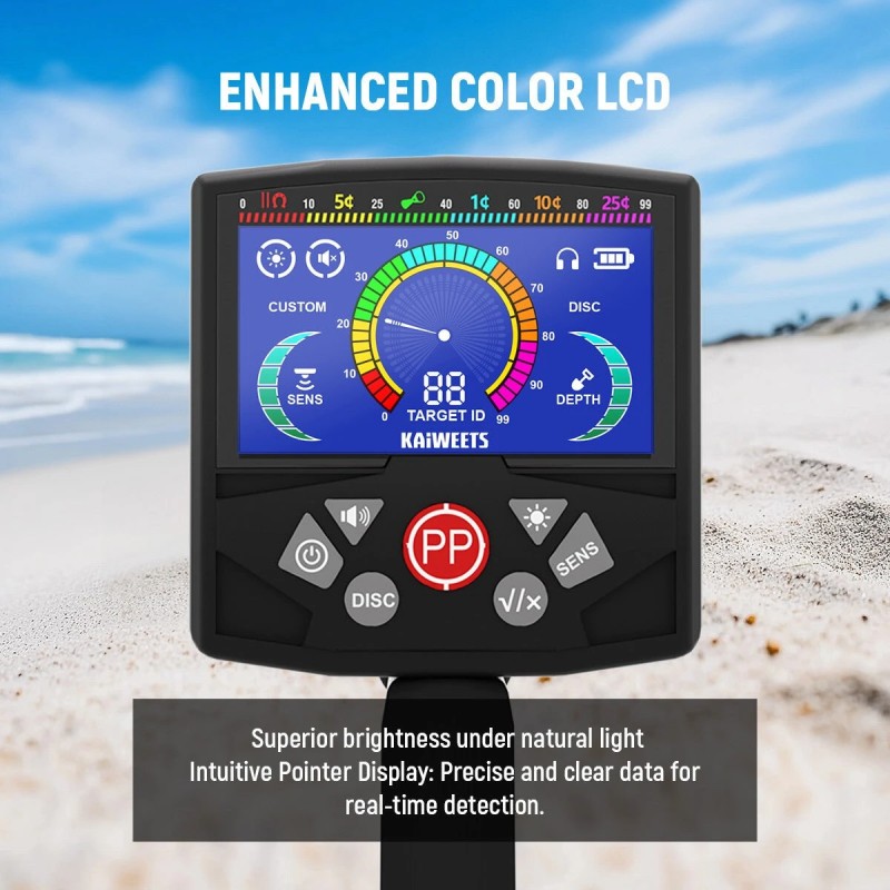 KAIWEETS Explorer X II parannettu LCD-metallinilmaisin, korkea herkkyys, 4 tunnistustilaa, IP68 vedenpitävä säädettävä varsi