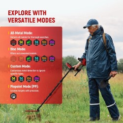 KAIWEETS Explorer X II parannettu LCD-metallinilmaisin, korkea herkkyys, 4 tunnistustilaa, IP68 vedenpitävä säädettävä varsi