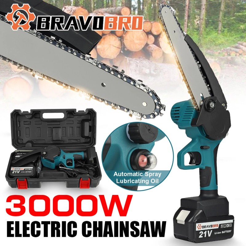Bravobro akkukäyttöinen 8 tuuman ketjusaha Makitan 18 V akulle yhteensopiva