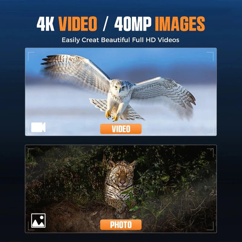 CIGMAN yönäkökiikarit 4k-videotallennus 40 megapikselin valokuvat 3 tuuman hd-näyttö 8-kertainen digitaalizoomi 5000 mAh:n akku