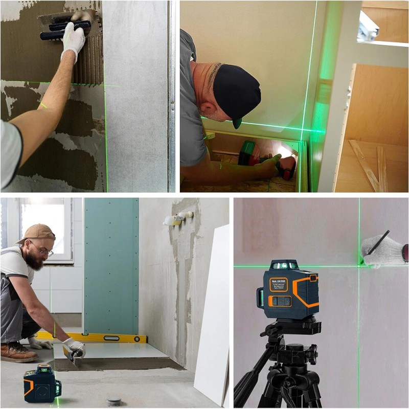 CIGMAN CM-701/CM-701SE 3x360° itsevaaitteleva vihreä linjalaser ladattava akku kauko-ohjain magneettijalusta 30 m työalue