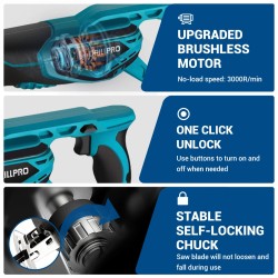 Drillpro harjaton vaihtosaha 18 V 3000 W säädettävä nopeus puu metalli muovi