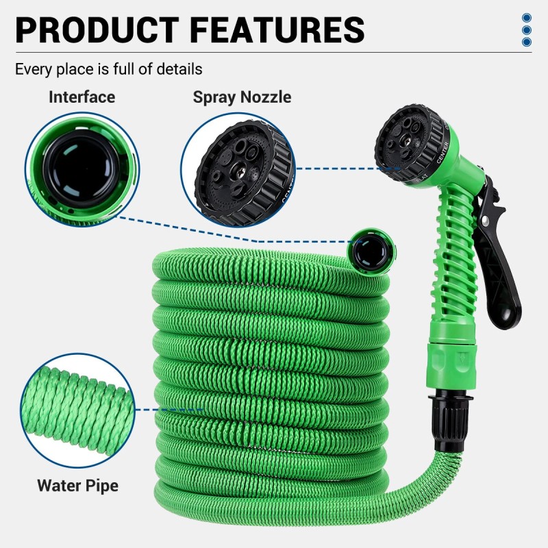 Drillpro LYF-1023 korkeapaineinen laajennettava vesiletku 6x9,5 mm lateksinen polyesteripäällyste pikaliittimillä