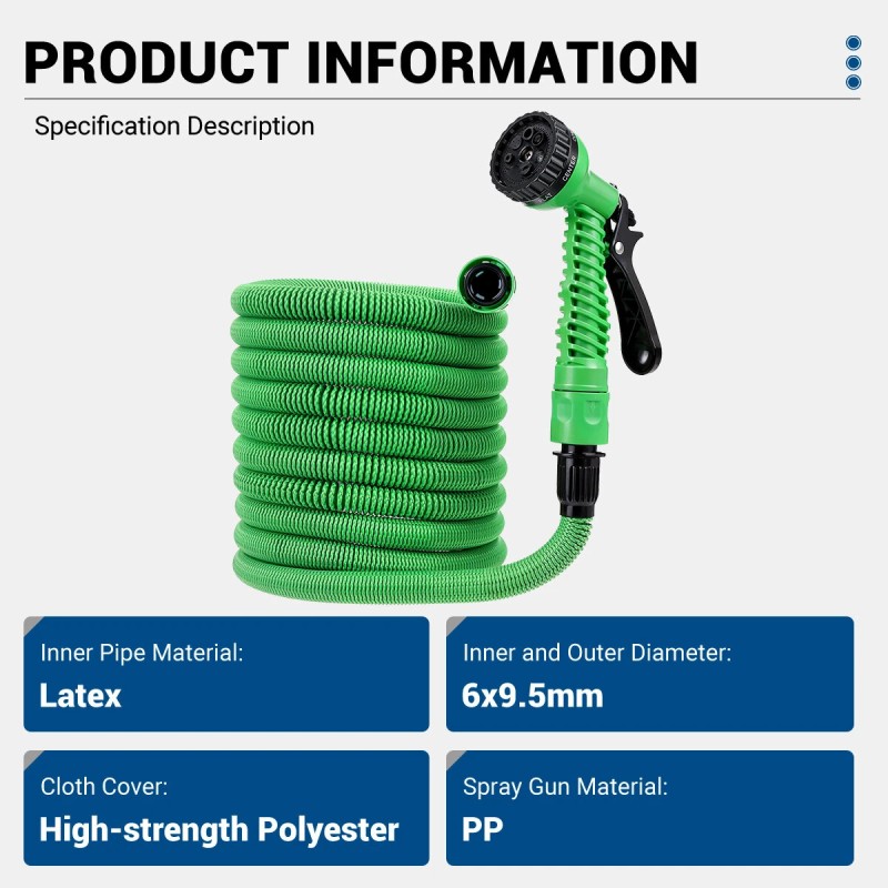 Drillpro LYF-1023 korkeapaineinen laajennettava vesiletku 6x9,5 mm lateksinen polyesteripäällyste pikaliittimillä