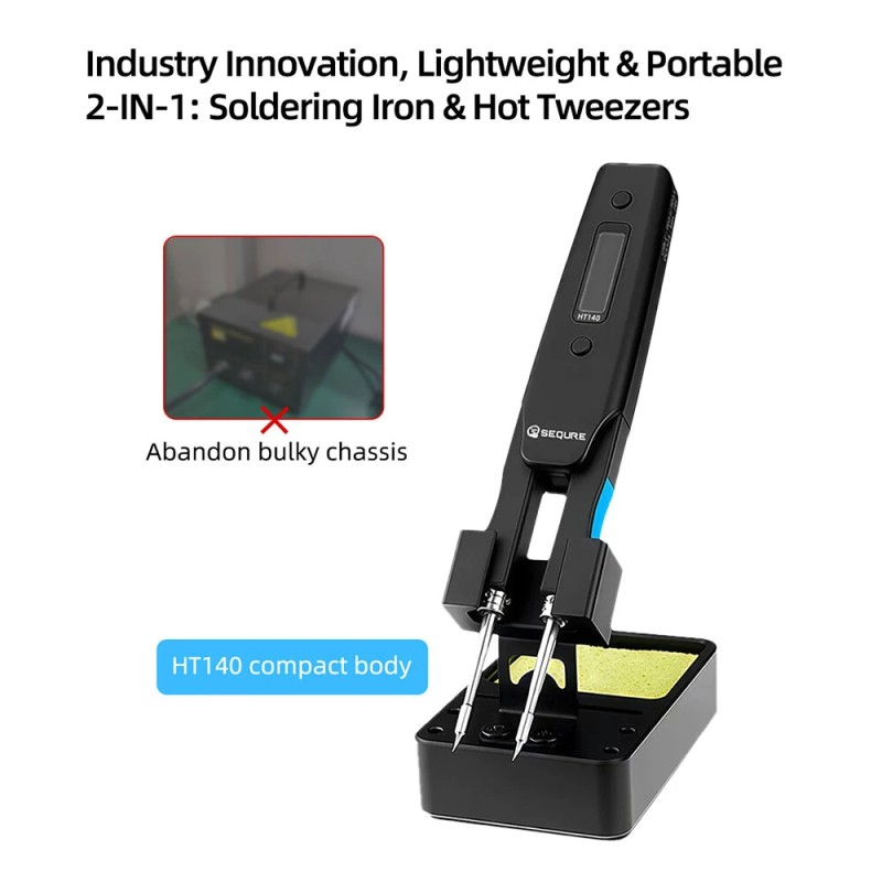 SEQURE HT140 kaksitoiminen kuumapinsetti ja juotinkolvi, kannettava, tukee PD/QC/DC, yhteensopiva C210-kärjen kanssa