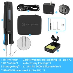 SEQURE HT140 kaksitoiminen kuumapinsetti ja juotinkolvi, kannettava, tukee PD/QC/DC, yhteensopiva C210-kärjen kanssa