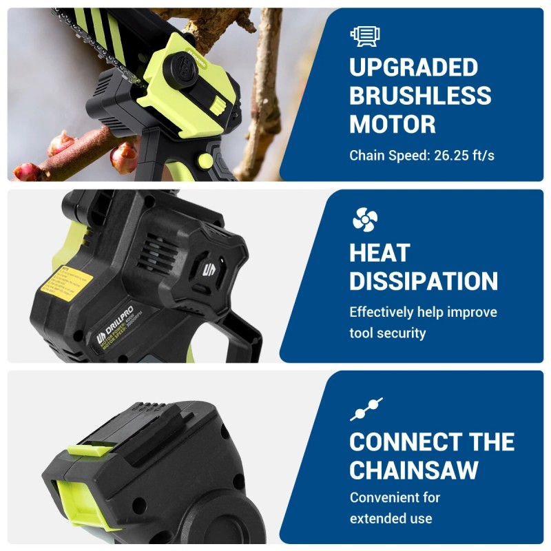 Drillpro akkukäyttöinen kaksitoiminen harjaton oksasaha kuusi tuuman teleskooppivarrella Worx 2.0Ah