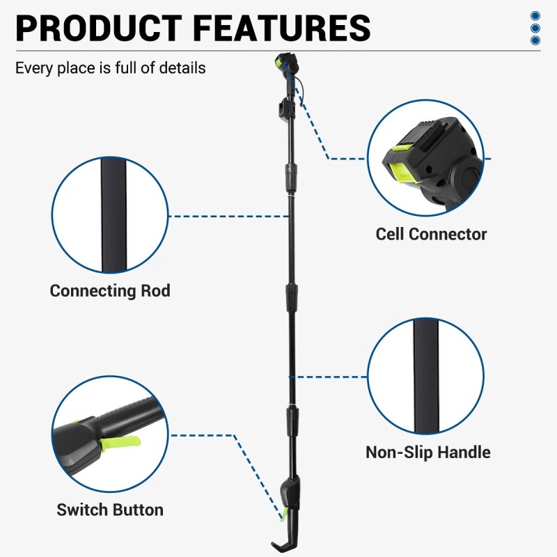 Drillpro akkukäyttöinen kaksitoiminen harjaton oksasaha kuusi tuuman teleskooppivarrella Worx 2.0Ah