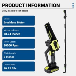 Drillpro akkukäyttöinen kaksitoiminen harjaton oksasaha kuusi tuuman teleskooppivarrella Worx 2.0Ah