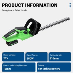 Drillpro DWK-Y0A01-020 akkuton pensasleikkuri 21V 550W 510mm kaksiteräinen säädettävä kahva
