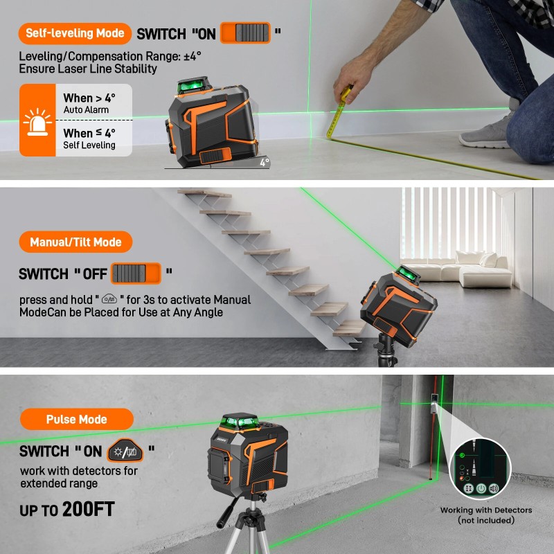 GOCHIFIX 2x360 2D vihreä lasertaso itsevaaitseva kaukosäädin akku