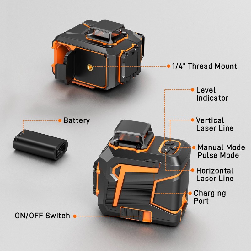 GOCHIFIX 2x360 2D vihreä lasertaso itsevaaitseva kaukosäädin akku