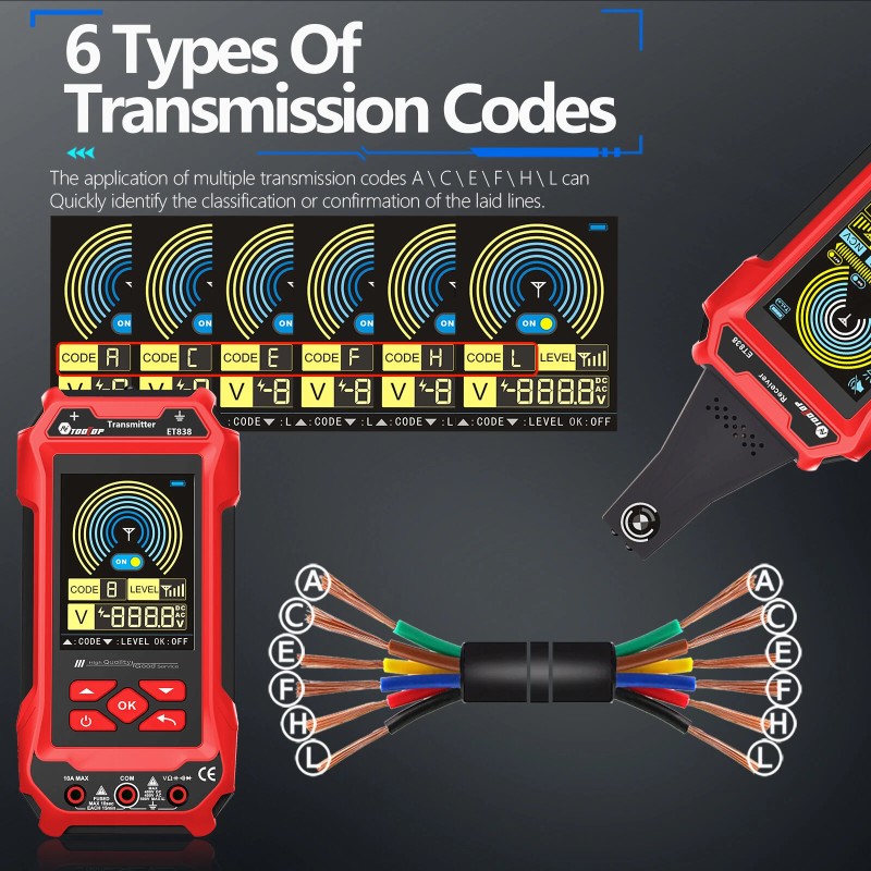 AV TOOLTOP ET836 ET838 verkkokaapelitesteri yleismittari 400V värinäyttö johtojen jäljitys ladattava akku