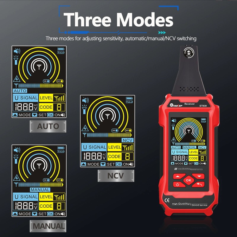 AV TOOLTOP ET836 ET838 verkkokaapelitesteri yleismittari 400V värinäyttö johtojen jäljitys ladattava akku