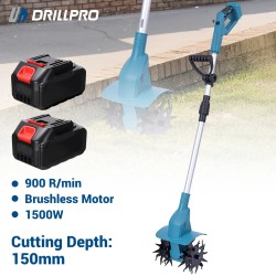 Drillpro sähköinen kultivaattori 21V 1500W harjaton moottori 150mm terä 150mm leikkuusyvyys kahdella akulla