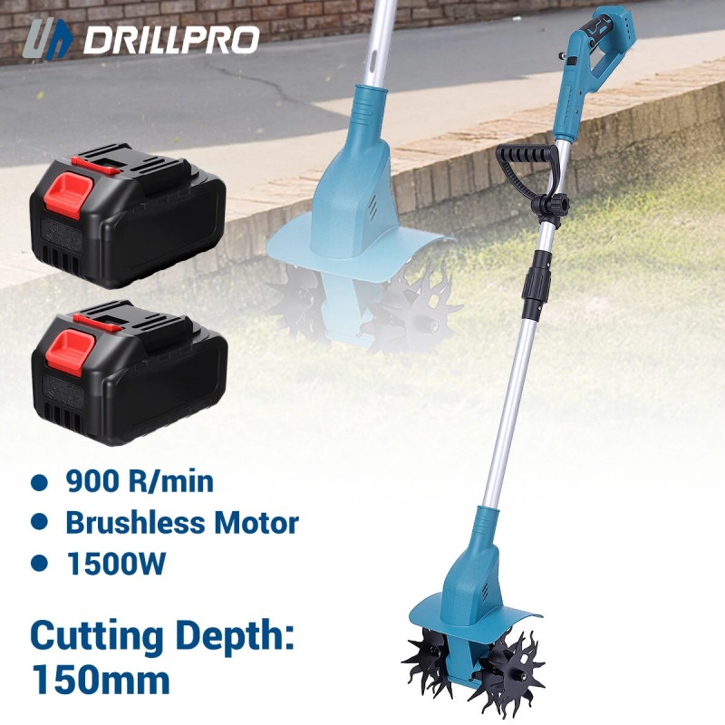 Drillpro sähköinen kultivaattori 21V 1500W harjaton moottori 150mm terä 150mm leikkuusyvyys kahdella akulla