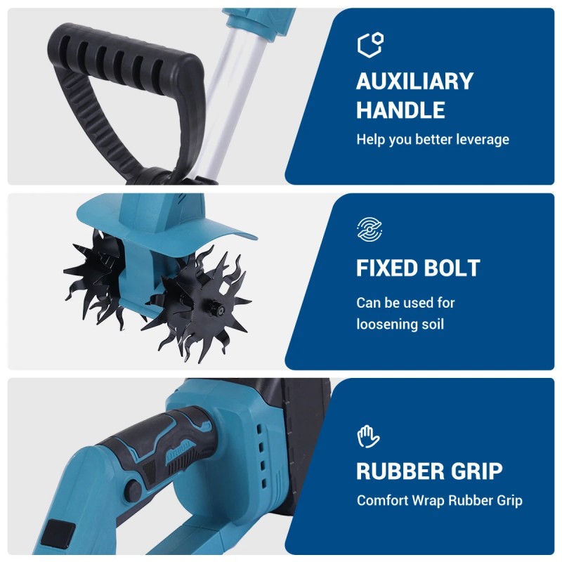 Drillpro sähköinen kultivaattori 21V 1500W harjaton moottori 150mm terä 150mm leikkuusyvyys kahdella akulla