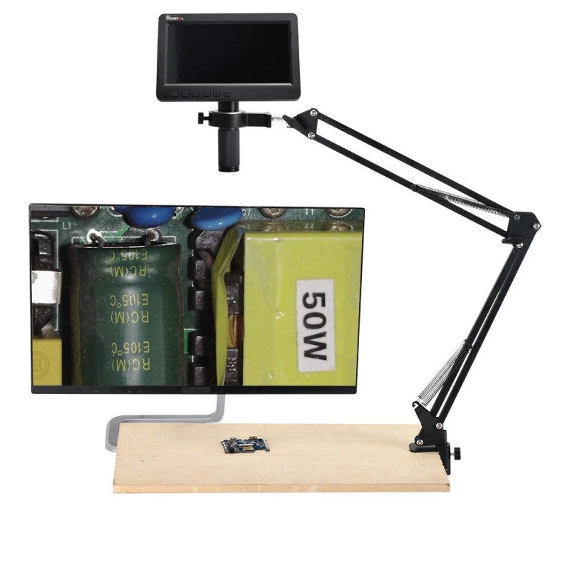 MUSTOOL digitaalinen juotosmikroskooppi joustavalla varrella 7 tuuman HDMI- ja USB-liitännällä 150× suurennoksella rengasvalolla