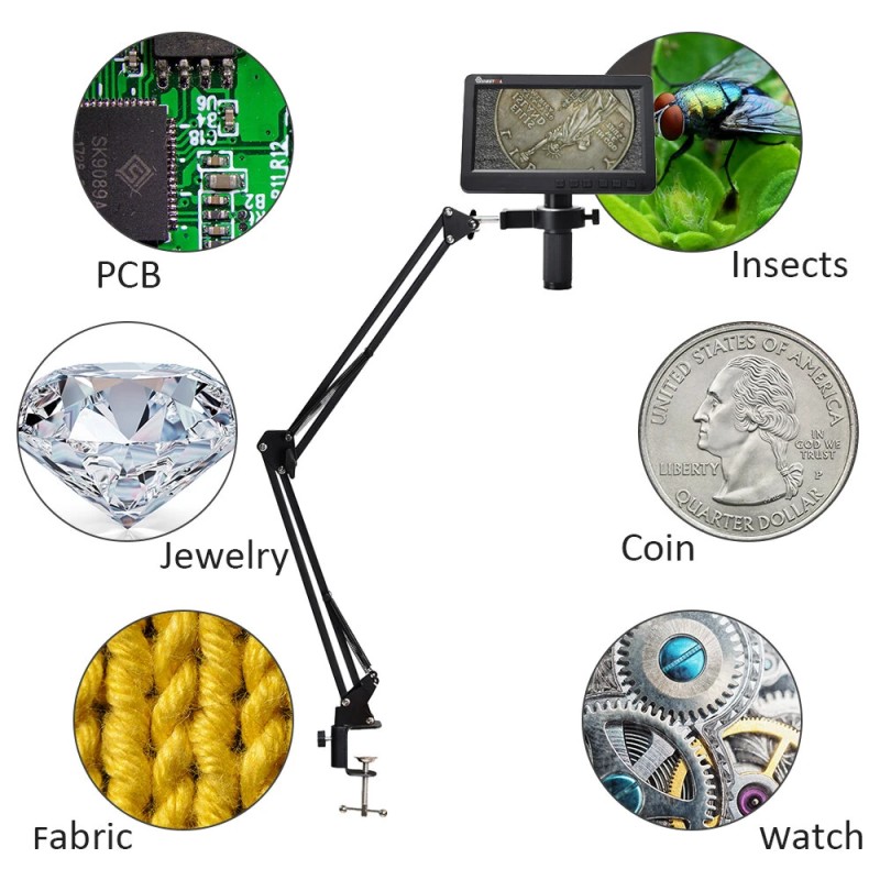 MUSTOOL digitaalinen juotosmikroskooppi joustavalla varrella 7 tuuman HDMI- ja USB-liitännällä 150× suurennoksella rengasvalolla