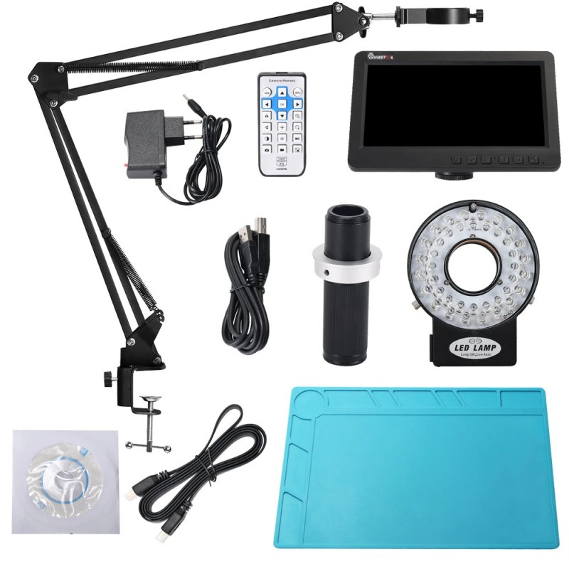 MUSTOOL digitaalinen juotosmikroskooppi joustavalla varrella 7 tuuman HDMI- ja USB-liitännällä 150× suurennoksella rengasvalolla