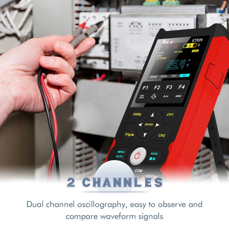 TOOLTOP ET829 OSC kolmitoiminen kannettava 80MHz kaksikanavainen oskilloskooppi tekoälyesikatselu